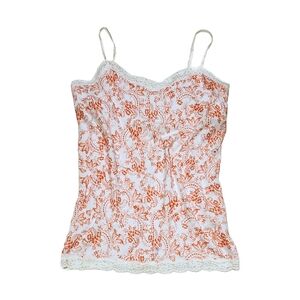 Aeropostale Orange and White Lace Trim Cami With Builtin Bra Support